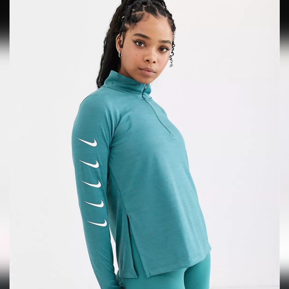 Nike Teal Long-Sleeve 1/4 Zip Mock Neck Top